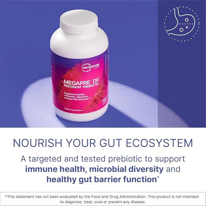 Microbiome Labs MegaPre DF - Dairy-Free Prebiotic Fiber Supplement - Gut Health Prebiotics for Women Men &amp Kids 3+ - Support Microbial Diversity (180 Capsules)