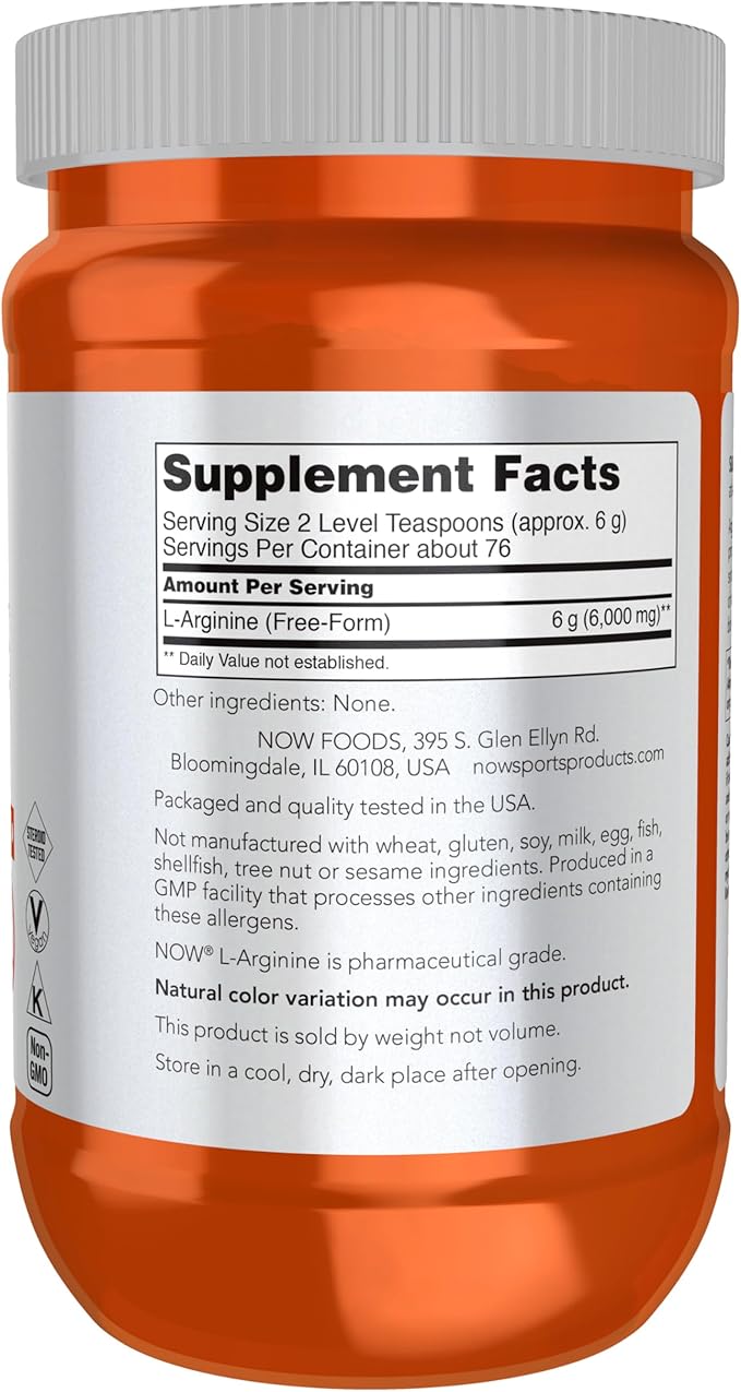 NOW Sports Nutrition L-Arginine Powder Nitric Oxide Precursor Amino Acids 1-Pound