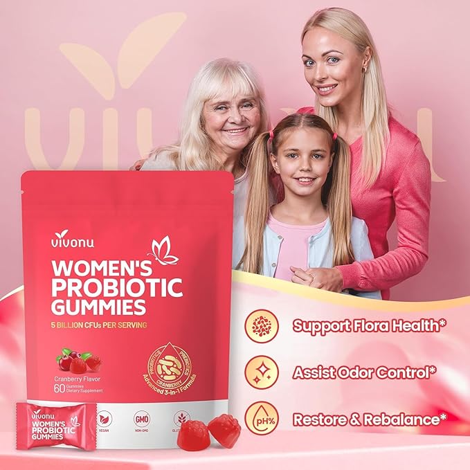 VivoNu Vaginal Probiotics for Women Feminine Balance pH Gummies for Healthy Odor Yeast Balance &amp Flora + Vitamin C for Immune Support(60 Cranberry +60 Pineapple Gummies)