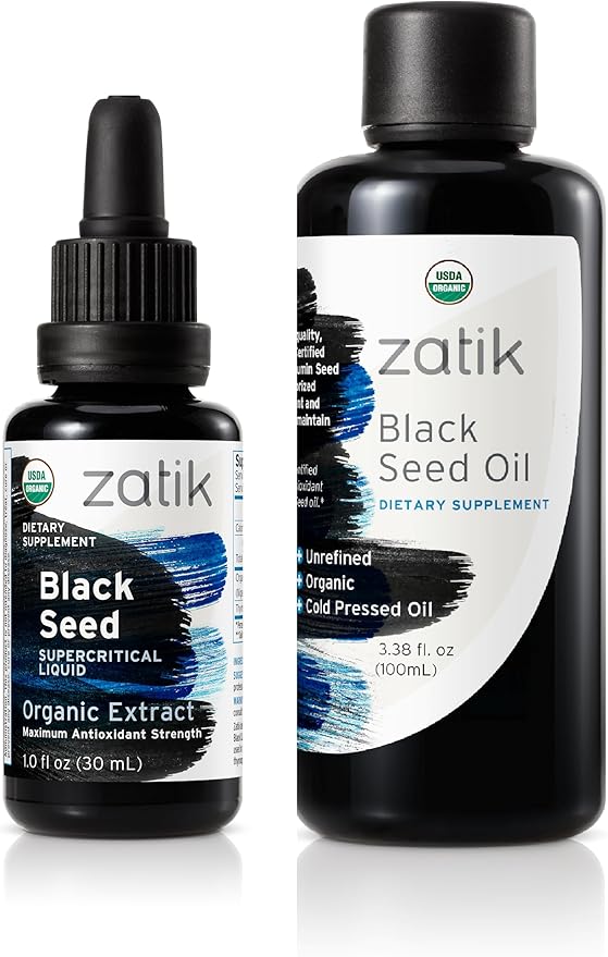 Zatik Naturals - Organic Black Seed Oil Combo Set (1 fl oz Full Spectrum Extract + 3.28 fl oz Unrefined Cold-Pressed Oils)