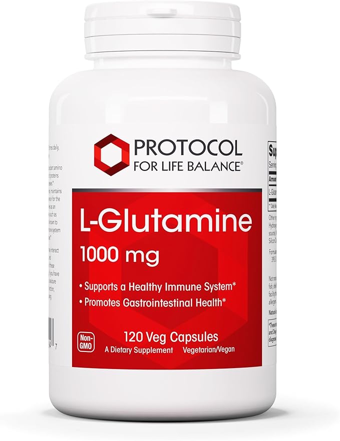 PROTOCOL FOR LIFE BALANCE L-Glutamine 1000mg - Amino Acid - Muscle Tissue Gut Health Immune Health - 120 Veg Caps