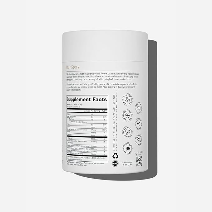 Daily Gut Health Powder 6-in-1 All Natural Supplement Slippery Elm L Glutamine Lemon Balm with PepZinGI - Bloat &amp Gas Relief GI Lining Repair IBS Support - Mixed Berry 30 Servings