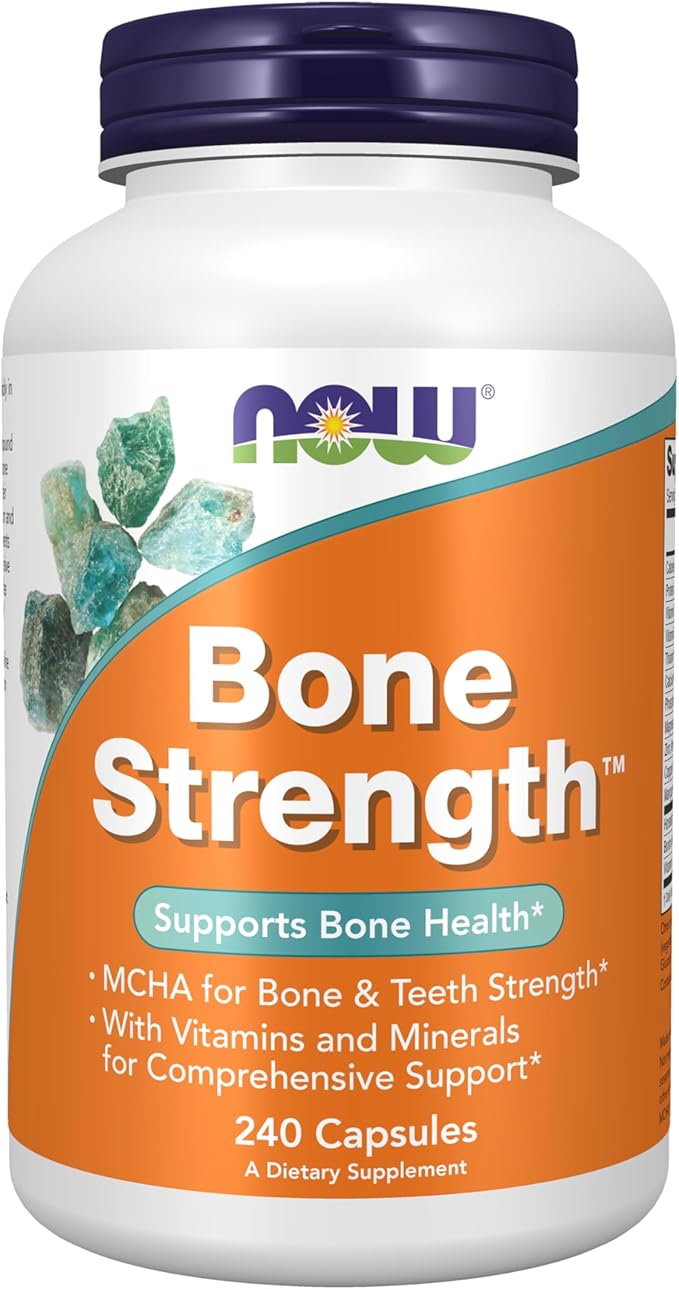 NOW Foods Supplements Bone Strength™ with Microcrystalline Hydroxyapatite (MCHA) Magnesium and Vitamins CD and K 240 Capsules