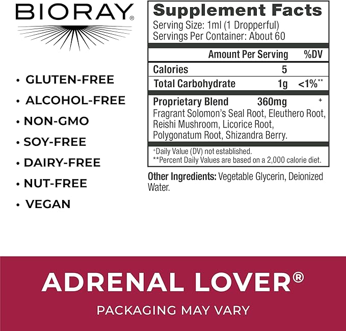 BIORAY Adult Daily Adrenal Lover - 2 fl oz - Traditional Chinese Kidney Yin Tonic - Non-GMO Vegetarian Gluten Free Alcohol Free