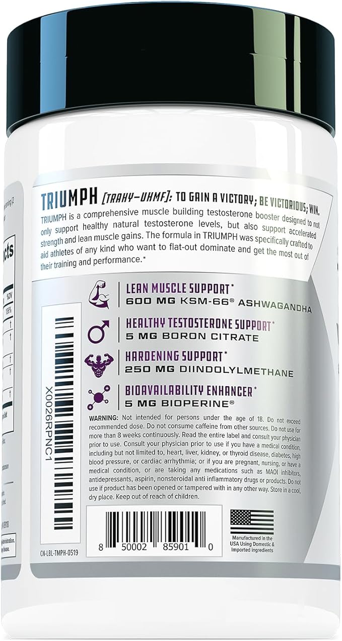 TRIUMPH Testosterone Booster for Men: Best Test Booster and Estrogen Blocker for Men with DIM KSM 66 Ashwagandha and Boron Citrate Build Natural Lean Muscle Mass and Strength 56 Veggie Capsules