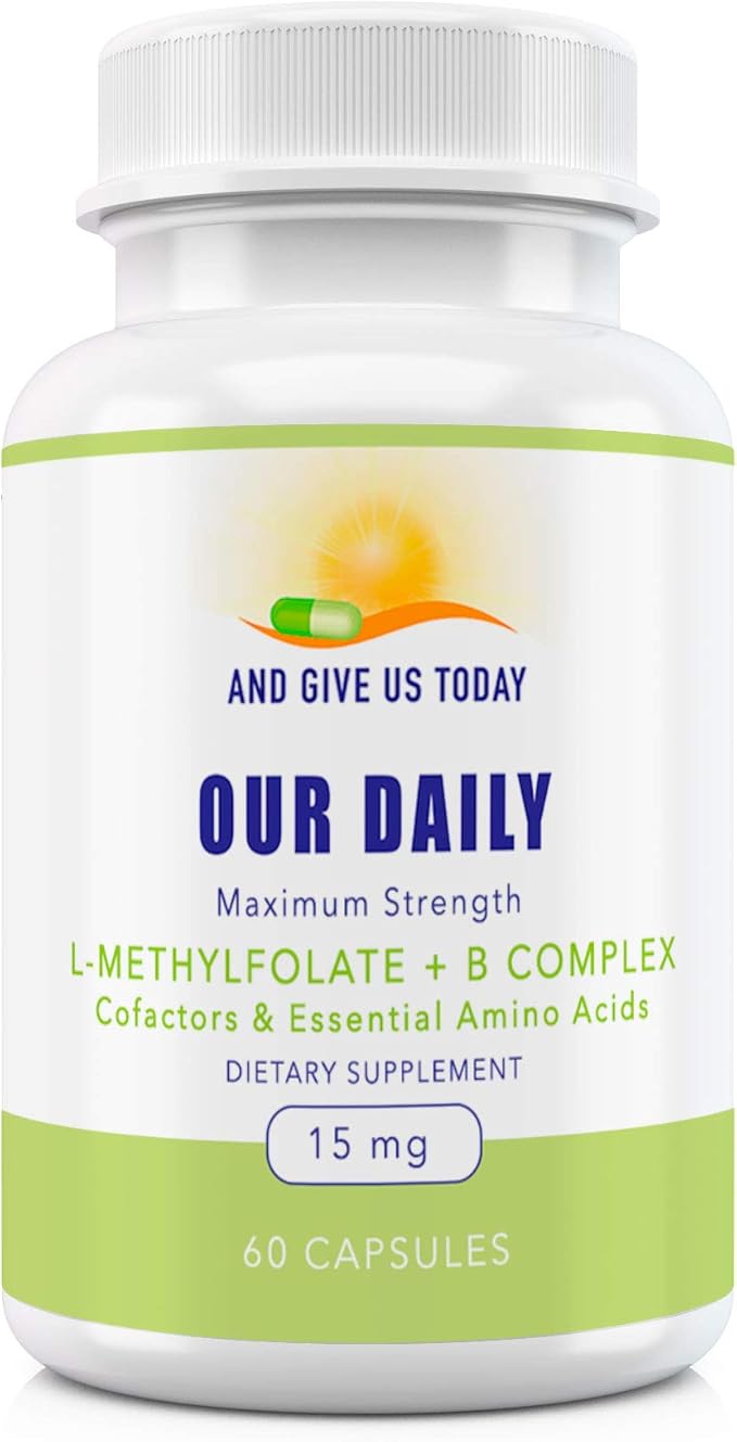 Our Daily Vites L-Methylfolate B Complex Cofactors &amp Essential Amino Acids (15mg) - Active Folate Methylated B12 Methylcobalamin B6 and Glycine - 60 Count
