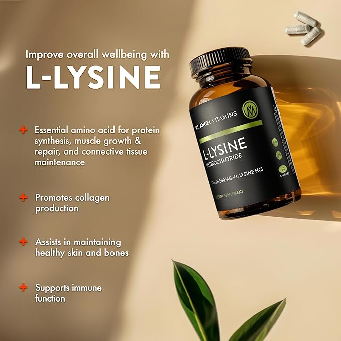 Mt. Angel Vitamins - Premium L-Lysine 500mg Capsules – Vegan-Friendly Essential Amino Acid – Supports Immune System &amp Collagen Formation – Non-GMO – 60 Capsules (Pack of 2)