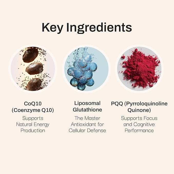 Mikra Glutathione+ Liposomal Antioxidant Supplement with CoQ10 &amp PQQ - Advanced Cellular Support for Energy Focus &amp Immune Health Support - Liquid Glutathione Supplement - 30 Single-dose Vial