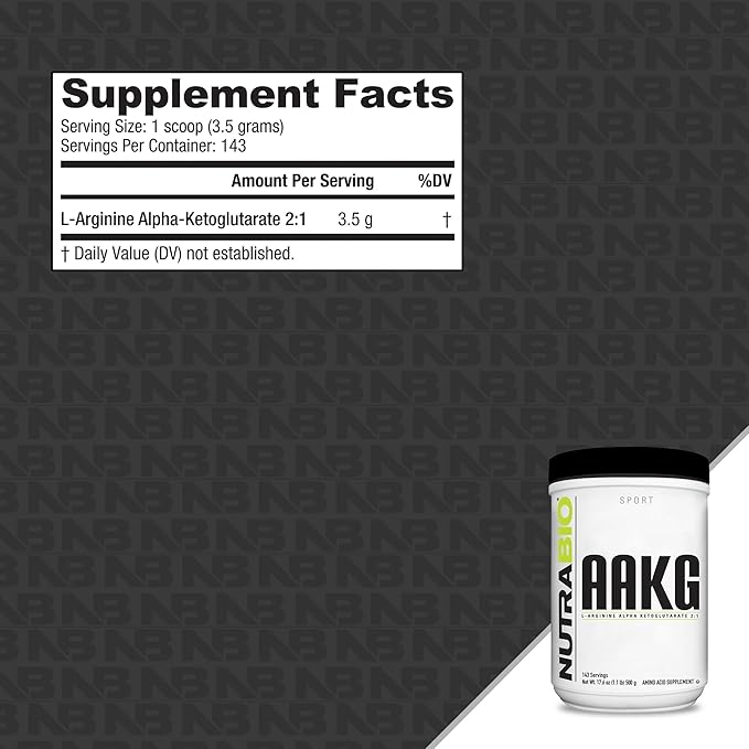 NutraBio Arginine AKG Workout Supplement Powder 500g Helps Support Lean Mass Gains Boost Nitric Oxide and Enhance Muscle Growth