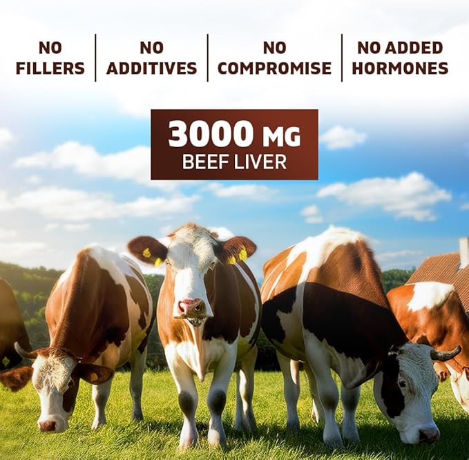 Vitamatic Grass-Fed Beef Bone &amp Marrow 180 Capsules – Freeze-Dried Non-GMO Bovine Liver Supplement – Pasture-Raised Glandular-Based Formula