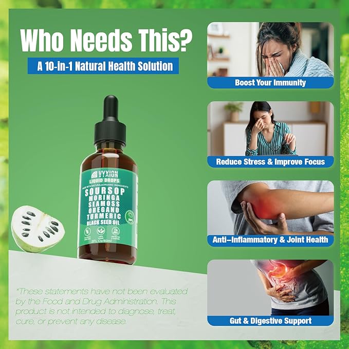 Vyxion Soursop Bitters 10-in-1 Drops with Sea Moss &amp Ashwagandha | Ultimate 3-Pack: Original Tropical Mango Mixed Berry | 6 Fl Oz Total | Vegan Non-GMO