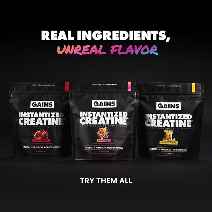 Gains in Bulk Instantized Creatine Monohydrate for Men &amp Women Soluble Pre Workout Powder Supports Muscle Building Strength and Performance Bodybuilding Supplements Sour Gummy 30 Servings