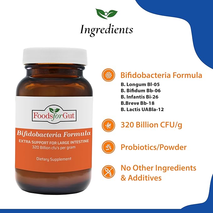 Foods For Gut Bifido Formula 320 Billion cfu's | Made in USA | Direct from Manufacturer | No Third-Party Storage | Digestive &amp Immune Support | May Help Leaky Gut Repair | 30 Grams (1.05 OZ)