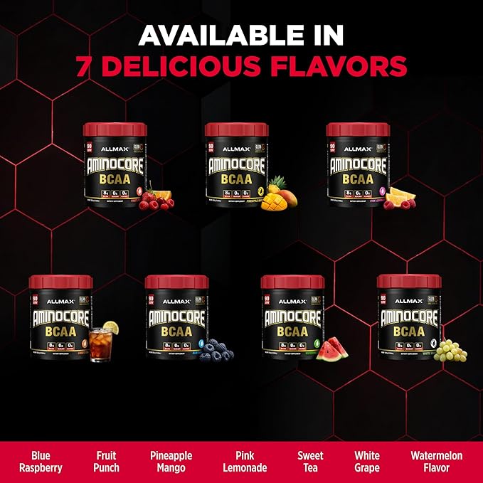 ALLMAX AMINOCORE BCAA Powder for Workout Muscle Recovery &amp Increased Endurance - Sugar Free No Fillers 8.18 Grams Bcaas Amino Acids B Vitamins for Women and Men- 90 Servings | Pineapple Mango 1