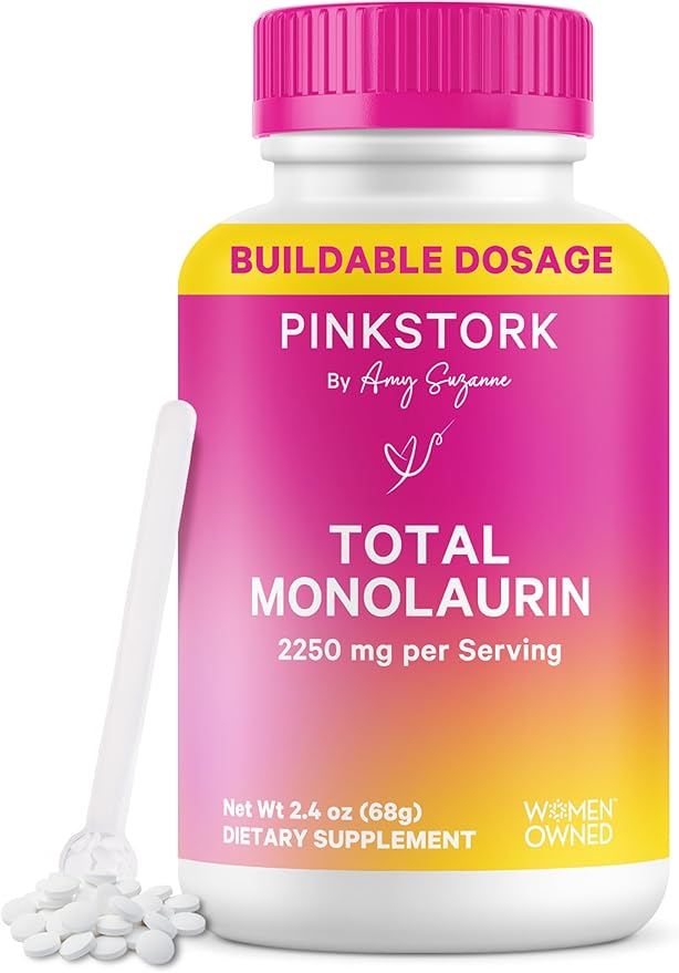 Pink Stork Monolaurin Pellets – Vegan Lauric Acid Immune &amp Gut Support for Women – Microbial Balance Digestive Wellness – Odorless Scoopable Monolaurin Supplement – 226g – 75 Servings