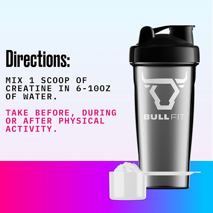 BULLFIT Pure Creatine Monohydrate Powder | 5g Per Scoop | Unflavored Mixes Instantly | Pharmacist Formulated Third-Party Tested | Strength Power &amp Muscle Recovery
