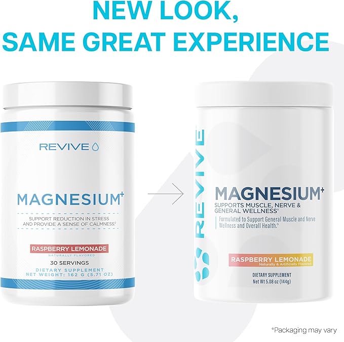 Revive MD Magnesium Powder Supplement - Magnesium Carbonate &amp Taurate Powder Drink Supports Healthy Bones Muscles &amp Nerves - Vegan-Friendly Gluten-Free &amp Soy-Free (Raspberry Lemonade 3