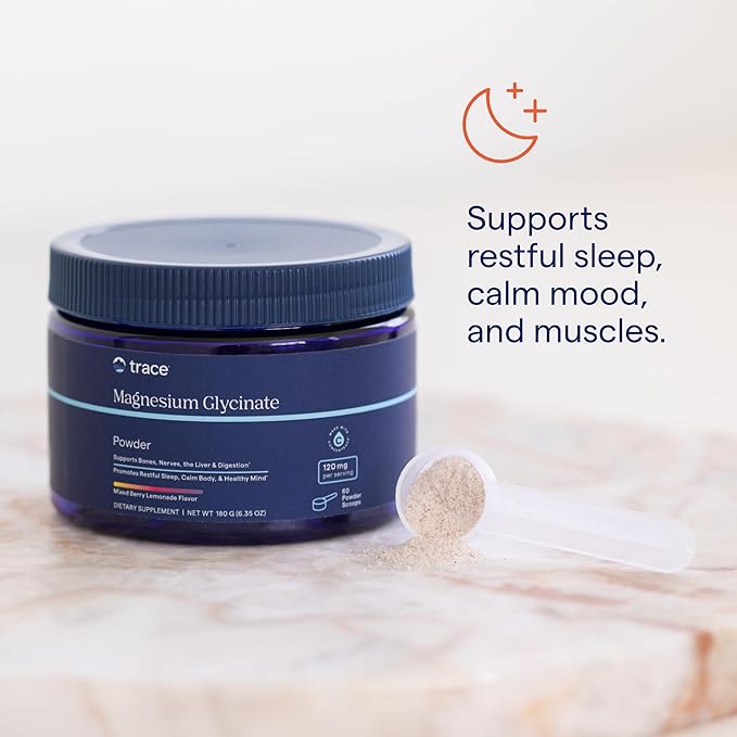 Trace Minerals Magnesium Glycinate Powder - Daily Magnesium Powder for Sleep Support - Calming Bedtime Drink - Natural &amp Gentle - Orange Dream - 180g (60 Servings)