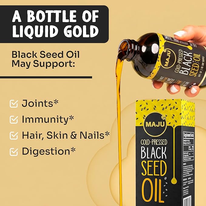 MAJU's Black Seed Oil 16oz: 3X Thymoquinone Cold Pressed 100% Turkish Black Cumin Nigella Sativa Seed Oil (Better Than Organic) Non-GMO 100% Liquid Pure Blackseed Glass Bottle