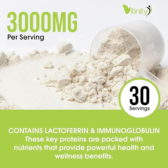 VITINITY Grass Fed Bovine Colostrum Powder for Humans 3000 mg - Natural IgG Colostrum Supplement Gut Health Immune Support Muscle Recovery Wellness | Pure Colostrum SuperfoodUnflavored 2 Pack