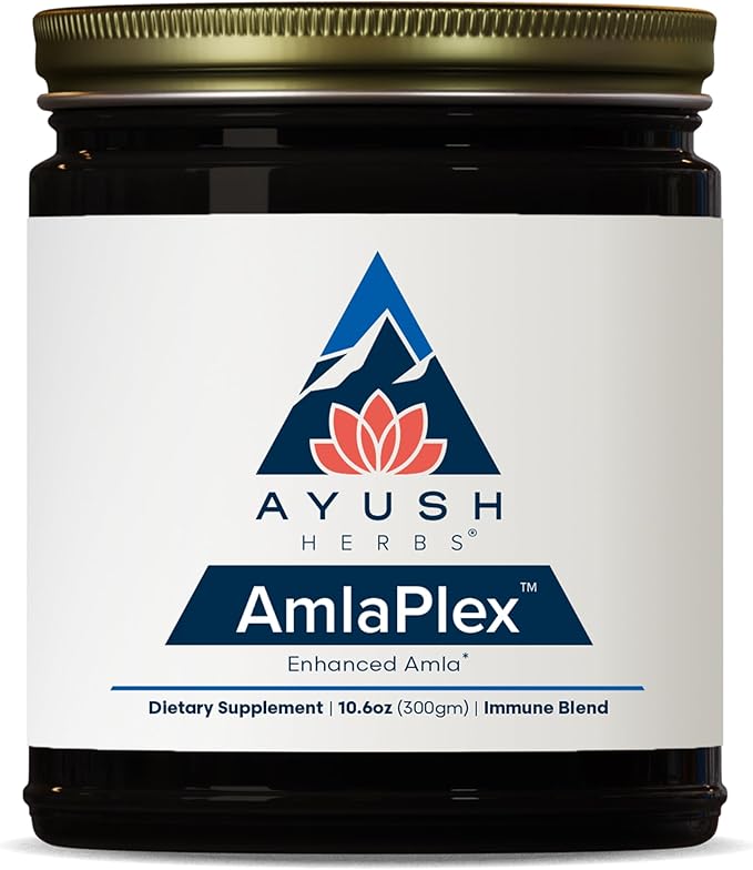 Ayush Herbs AmlaPlex - Amla Jam Chyawanprash for Immune Support &amp Digestive Health Chyavanprash Indian Honey Jam with Amla Ashwagandha - 10.6 oz Jar (1 Count)