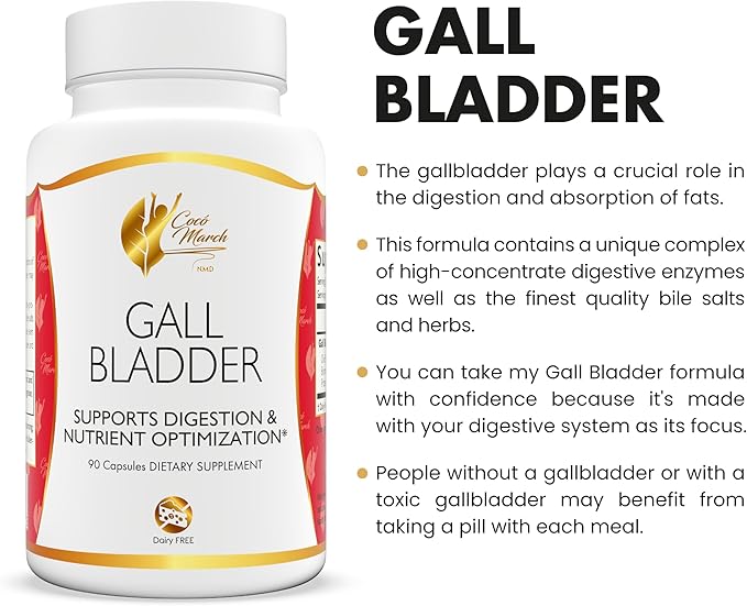 Coco March Gall Bladder Formula-Ideal After Gall Bladder Surgery-Gluten Free Soy Free Dairy Free Keto Friendly Paleo Friendly 90 Capsules-90 Servings Supports Digestion and Nutrient Optimization