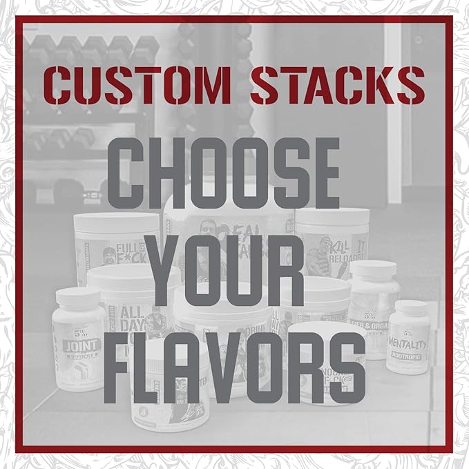 5% Nutrition Rich Piana 3-Stack | 5150 High-Stim Pre-Workout + FullAF Stim-Free Pre-Workout + AllDayYouMay Amino Acids BCAAs (Choose Your Flavors)