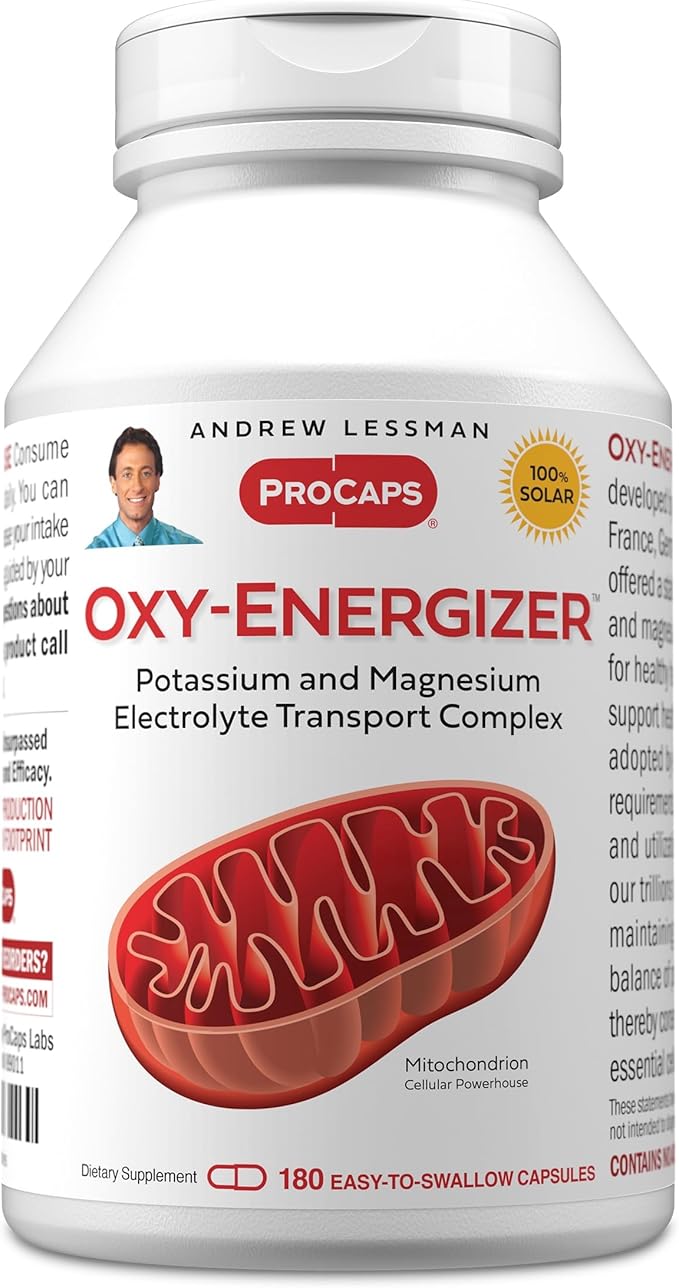 ANDREW LESSMAN Oxy-Energizer 180 Capsules - Combination of Two Vital Electrolyte-Minerals Potassium-Magnesium Aspartate-Citrate Complex to Support Optimum Cellular Energy Production. No Additives