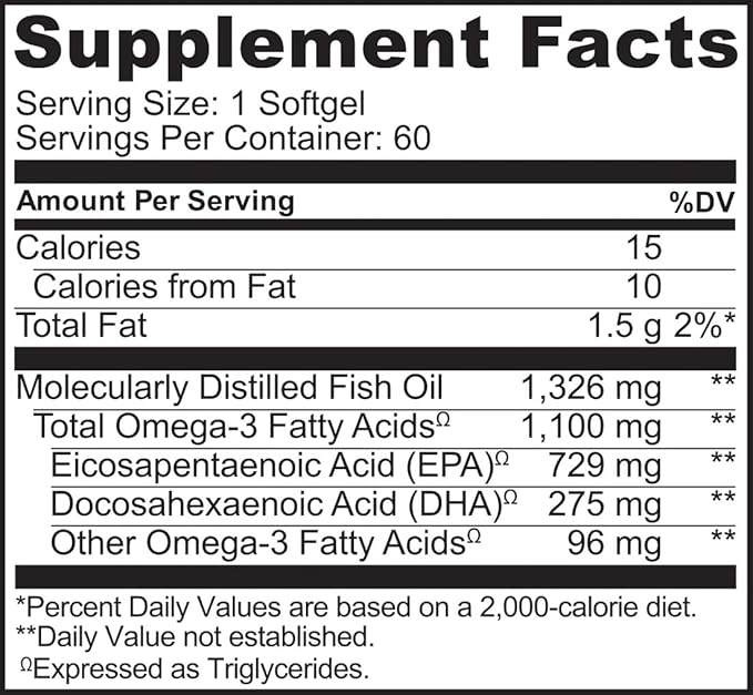 NATURELO Burpless Omega 3 Fish Oil Supplement - 1100mg Triglyceride Omega-3 EPA + DHA Liquid Fish Oil for Heart Eye Brain Joint Health - 60 Softgels 2 Months Supply