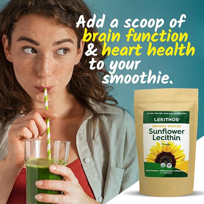 Organic Sunflower Lecithin Powder (Deoiled) | 1770mg Phosphatidylcholine Per Serving | Omega-6 &amp Omega-9 Fatty Acids | USDA Organic Non-GMO Soy-Free Gluten-Free Vegan | 3lb (1360g)
