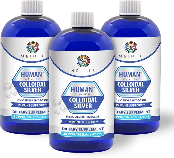Human™ by MEINTU Ultra-Pure Colloidal Silver for Natural Immune Support* - 16oz - Economy Refill Size Premium Ionic Silver Hydrosol Supplement Safe for Adults Children and Pets
