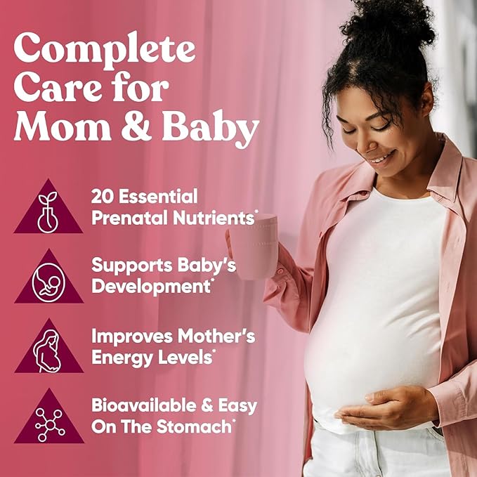 Eu Natural Glow Prenatal Vitamins for Women - 20-in-1 Prenatal Multivitamin with Folate &amp Vegan DHA - Supports Healthy Pregnancy Fetal Development &amp Mom’s Comfort - 60 Vegetarian Capsules