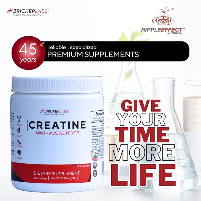 Bricker Labs Creatine Monohydrate Powder – 5g Pure Ultra-Fine Creatine per Serving – Muscle Growth Strength Endurance &amp Focus – Unflavored – 60 Servings – Workout &amp Cognitive Support for Men