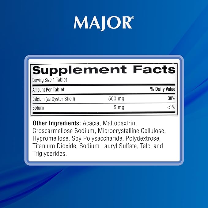 MAJOR Oyster Shell Calcium 500mg - Daily Dietary Supplement for Bone Health and Joint Support Mineral Supplement for Men and Women Gluten-Free - 1000 Tablets (1 Pack)