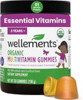 Wellements USDA Organic Kids Multivitamin Gummies 60 Ct (3+ Years) | Essential Kids Vitamins A B C D E &amp Zinc | Supports Healthy Growth &amp Development* | Non-GMO No Gluten &amp No Artific
