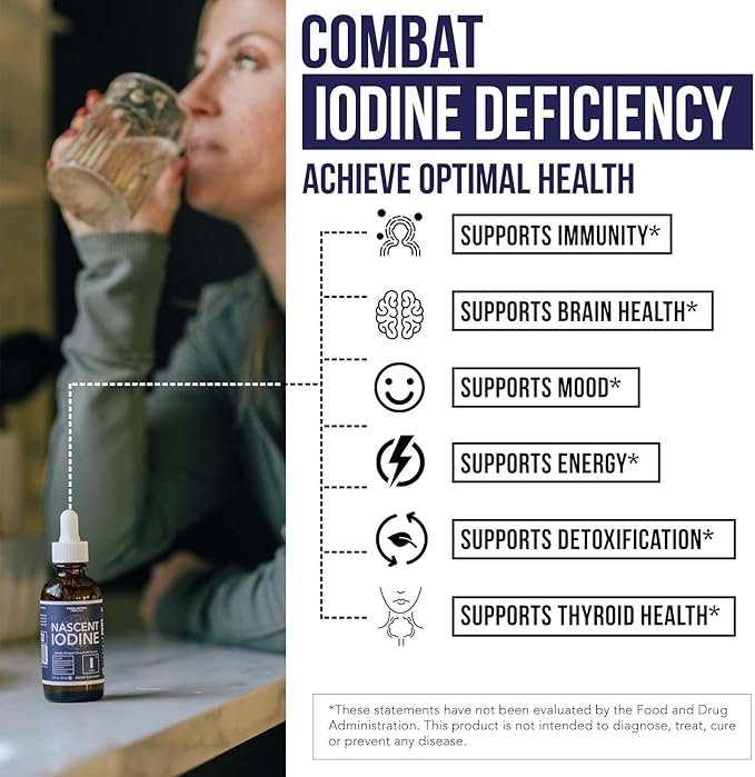 Nascent Iodine Supplement 400 Servings Glass Bottle Vegan 1800 mcg - 600 mcg per Drop - Pure Clear Color - Supports Thyroid Health Energy Immunity &amp Metabolism (2 oz.)