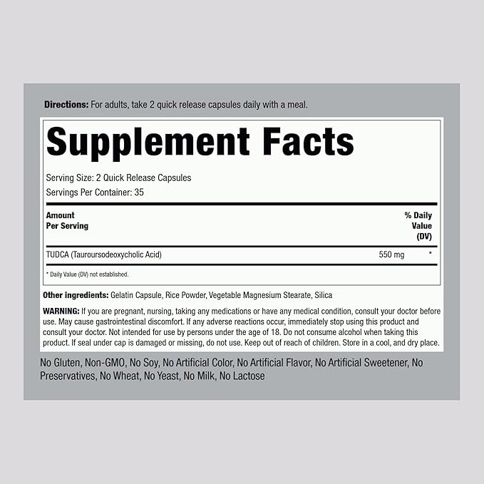 Piping Rock Tudca Supplement | 550mg | 70 Capsules | Tauroursodeoxycholic Acid | Non-GMO Gluten Free