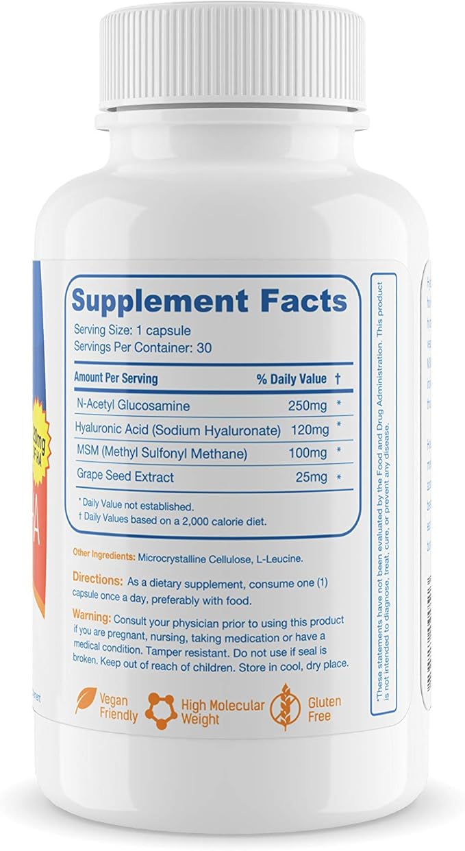 Hyalogic Hyaluronic Acid 120 mg Delayed Release Capsules | Combo Formula w/Glucosamine MSM | Support Healthy Joints Eyes and Skin and Overall Body | Promote Healthy Skin | Non-GMO (30 Count)