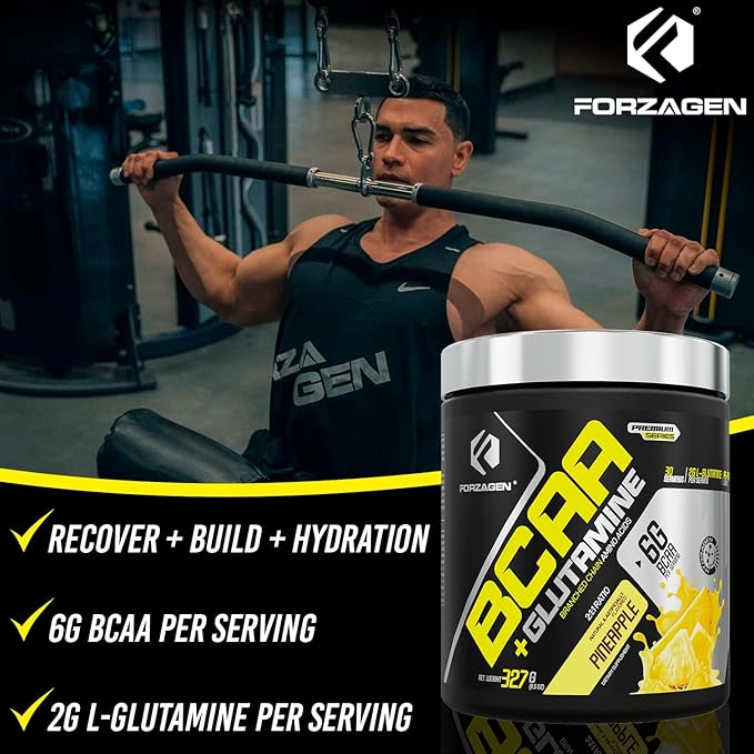 Forzagen BCAAS Amino Acids Powder with Glutamine BCAA Powder Branched Chain Amino Acids Supplements Powder BCAA Lean Energy Pre Workout - Post Workout Muscle Recovery Powder 30 Servings