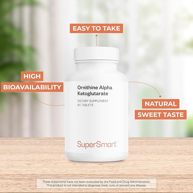 Supersmart - Ornithine Alpha Ketoglutarate OKG 10g per Day (Highly Bioavailable) - Easy-to-Take &amp Potent L-Ornithine Supplement - Amino Acid | Non-GMO &amp Gluten Free - 60 Tablets