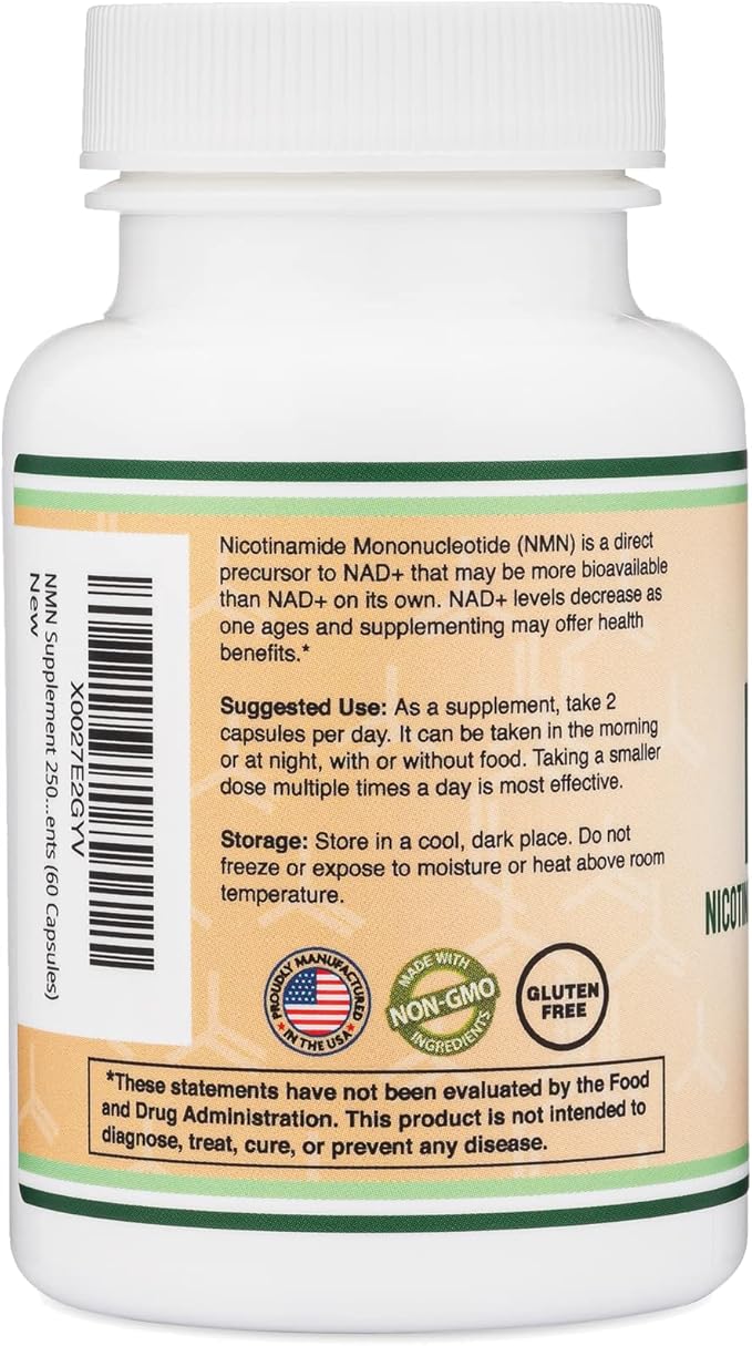 Double Wood Supplements NMN (Nicotinamide Mononucleotide) 250mg 60 Capsules - 30 Servings Gluten Free