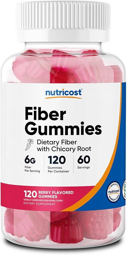 Nutricost Fiber Gummies (Berry Flavored) 120 Gummies - Dietary Fiber Supplement with Chicory Root 6g per Serving Vegan 60 Servings