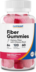 Nutricost Fiber Gummies (Berry Flavored) 120 Gummies - Dietary Fiber Supplement with Chicory Root 6g per Serving Vegan 60 Servings