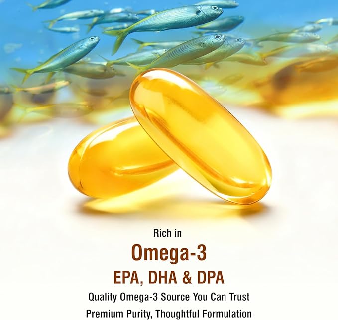 Omega-3 Fish Oil containing Curcumin and Vitamin D3 Liquid Soft Dietary Supplement Capsules.