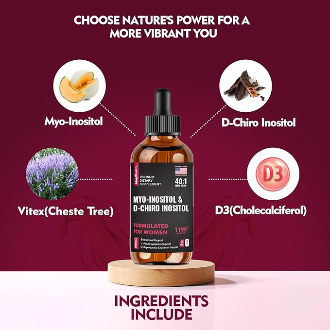 Myo-Inositol &amp D-Chiro Inositol Supplement for Women - Hormone Balance &amp Ovarian Support for Women - Ideal 40:1 Ratio Vitamin D3 + Vitex