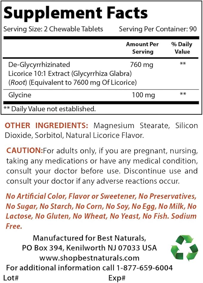 Best Naturals DGL Chewable 380 mg &amp L-Glutamine 500 mg