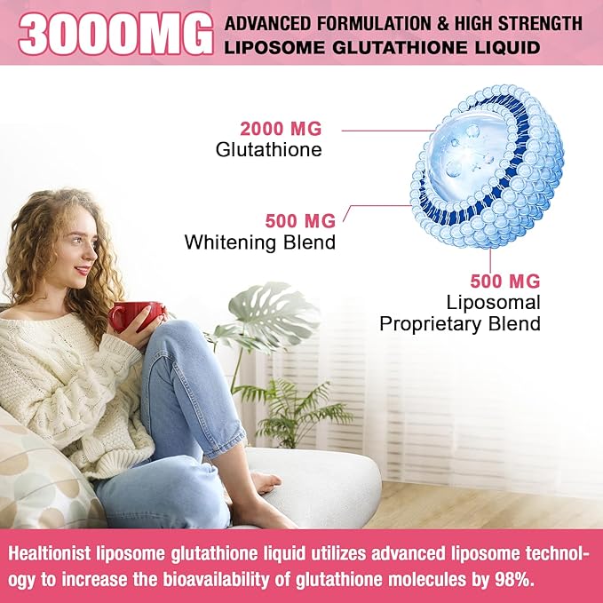 2 Pack 3000mg Liposomal Glutathione Liquid Drops with Vitamin C 98% Absorption Glutathione Liposomal Supplement Powerful Antioxidant Complex for Immune System Liver 4 Fl Oz per Bottle