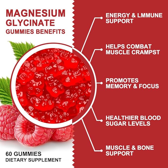 Magnesium Glycinate Gummies 400mg Mg Potassium Supplement with Chelated Magnesium Malate Complex Vitamin D B6 and CoQ10 Supports for Memory Calm Mood &amp Sleep - 60 Count (Pack of 2)