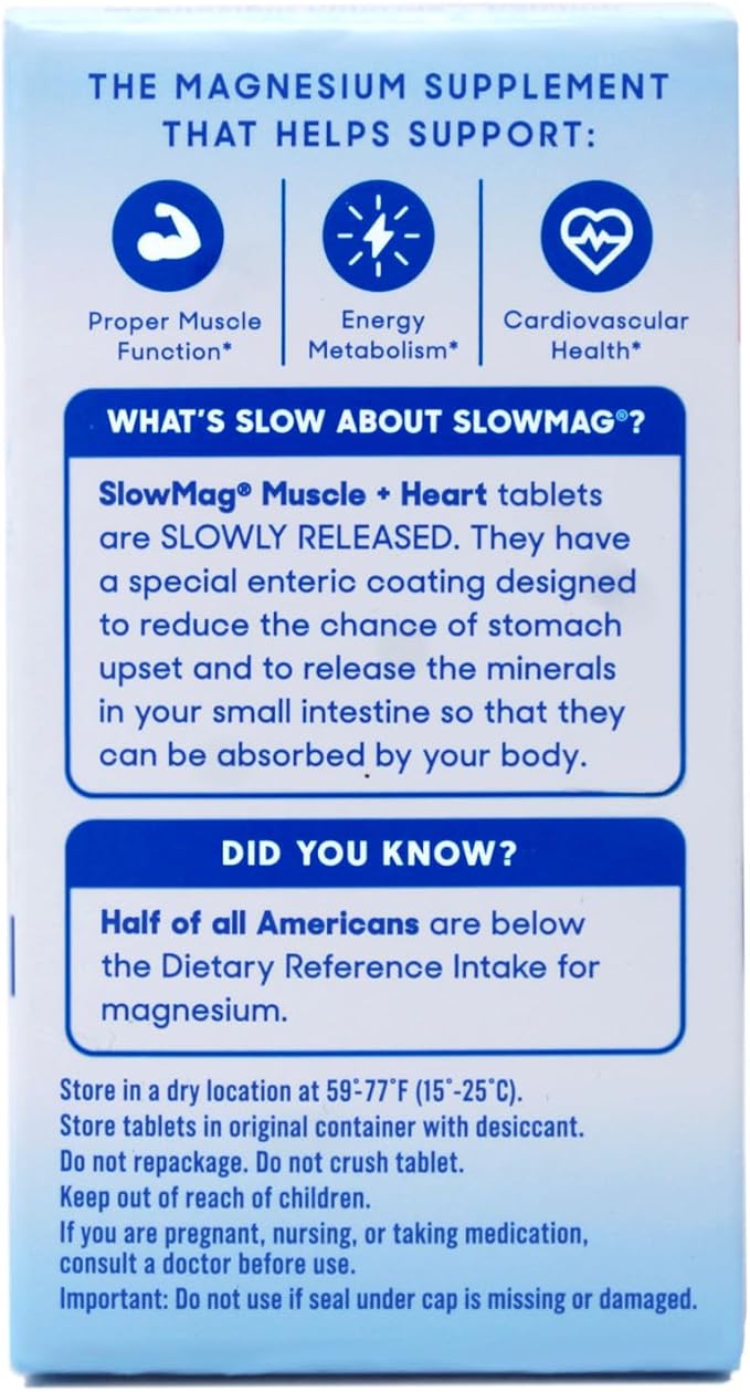 SlowMag MG Muscle + Heart Magnesium Chloride with Calcium Tablets 60 Count (Pack of 2)