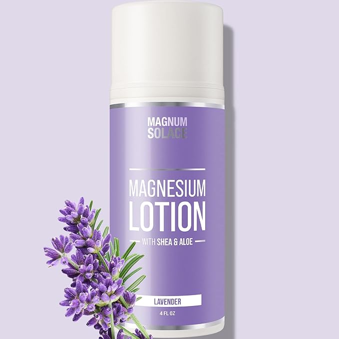 Magnum Solace Magnesium Lotion – Super Concentrated – Made with Aloe and Shea – Safe for Kids Made in the USA (Lavender)